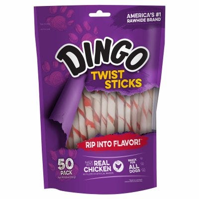 Dingo Dog Treats, Chicken/Rawhide Twist, 50-Pk.