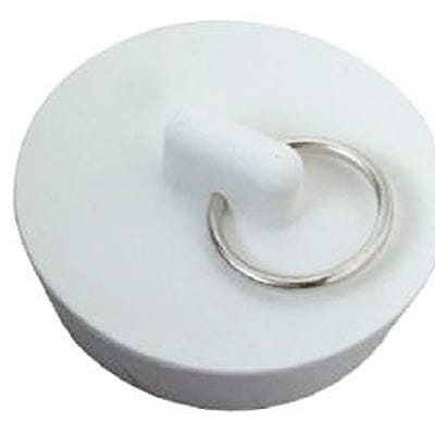Sink Stopper with Metal Ring, White, Rubber, 1 to 1.5-In. Drains