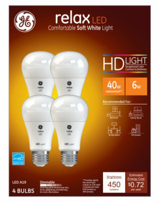 HD LED Light Bulbs, Soft White, 6-Watts, 450 Lumens, 4-Pk.